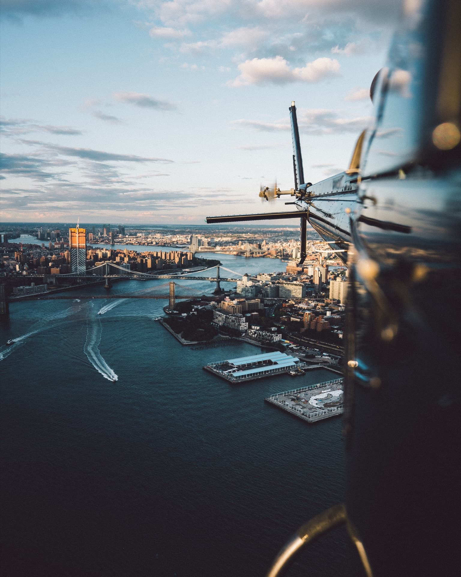 Aerial view of NYC skyline and East River